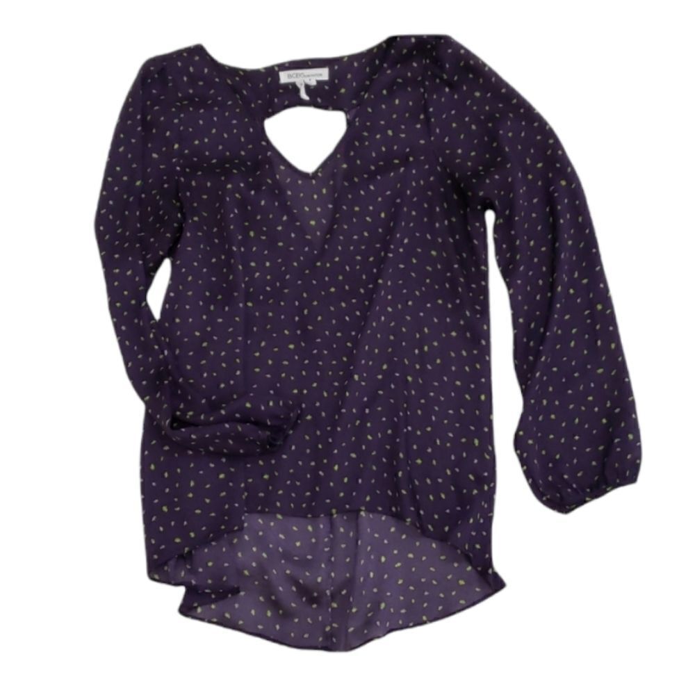 BCBG high low purple blouse with open back